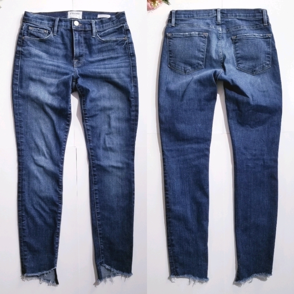 Frame Le Skinny Raw Cascade Hem Ankle Jeans Denim Size 27